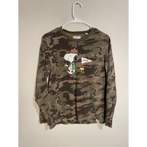 L.L. Bean X Peanuts Camouflage Snoopy Woodstock Long Sleeve Shirt Camo Sz S
